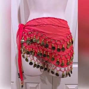 Belly Dancing Hip Shimmy Scarf Coin Belt in Bright Hot Pink Fuschia